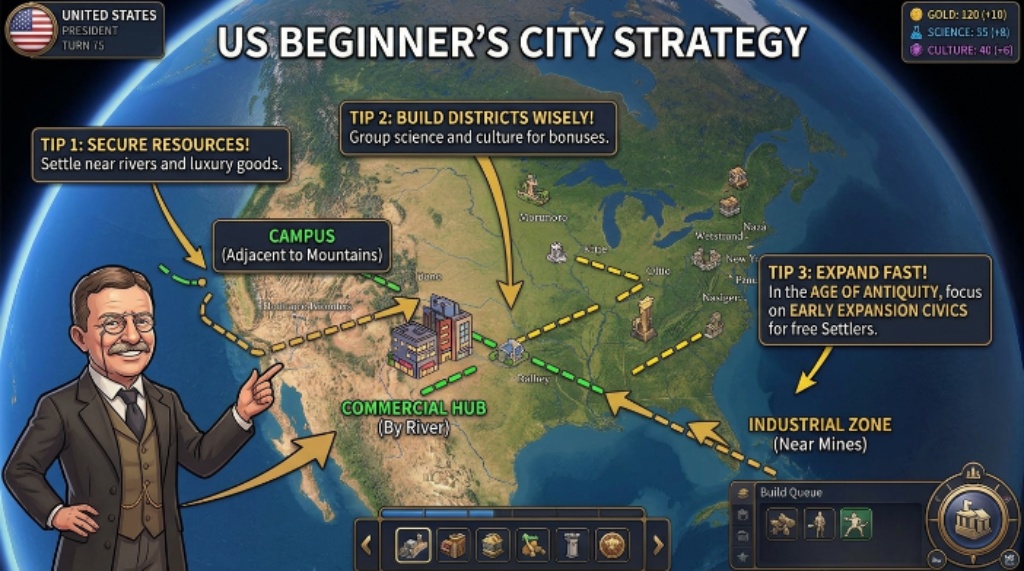 Civilization VII city building strategy for US beginner players