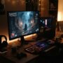 Gamer playing an atmospheric story adventure game on PC desktop monitor.