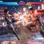 Two arcade fighting game characters facing off in an arena with glowing health bars.