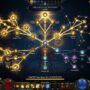 A digital gaming menu displaying a brightly glowing skill tree with unlocked nodes.