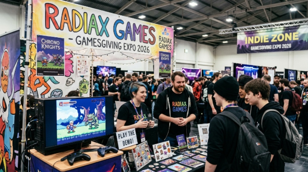 Indie game developer booth showcase at GamesGiving Expo 2026