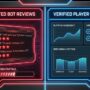 Fake video game review scores on glowing computer screen.